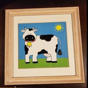 Framed cartoon cow wall art